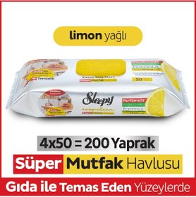 Resim Easy Clean Süper Yüzey Temizlik Mutfak Havlusu&Mendili Limon Yağlı 4X50 (200 Yaprak) 