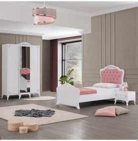 Resim Inci Gümüş Genç Odası Takımı, Dolap, Karyola, Komodin 