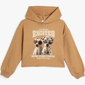 Resim Koton Kapşonlu Sweatshirt Köpek Baskılı Uzun Kollu Pamuklu Kahverengi 5wkg10557ak Kahverengi 