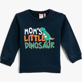 Resim Erkek Bebek Dinozor Baskılı Sweatshirt Bisiklet Yaka Pamuklu 