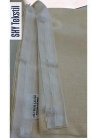 Resim Lüks 1.sınıf Su Geçirmez Düz Bej Renk Balkon Perdesi Üst Kornişli Yan Ve Alt Bağcıklı Bej - Krem 