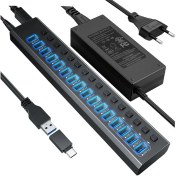 Resim Storemax Profesyonel USB Hub 16 Portlu USB 3.0 Type-C 5gbps Hızlı Şarj Bireysel Açma Kapama Anahtarları 12V Dc 7.5A Güç Adaptörü Telefon Şarj Dizüstü Bilgisayar Mobil HDD Sürücü PORT16 