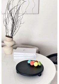 Resim Risus Siyah Top Ayaklı 29 Cm Ahşap Yuvarlak Pasta Sunum Tabağı 