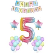 Resim Gökkuşağı 5 Yaş Doğum Günü Parti Süsleme Seti Gökkuşağı Rakam,yı 