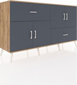 Resim Hyperion Konsol 3 Raflı 2 Çekmeceli 4 Kapaklı 176x44x99 Çam-antra Çam-antrasit 