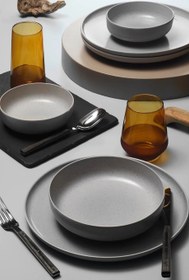 Resim Moderna 18 Parça 6 Kişilik Yemek Takımı, Gri, Modern ve Şık Porselen Takım 