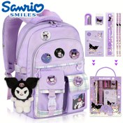 Resim Sanrio için for kuromi Sırt Çantası - Peluş Charm, 6 Pin ve 1 Kalem Seti ile Sevimli Karikatür Öğrenci Okul Çantası, Kızlar için Mor Naylon Seyahat Sırt Çantası, Mükemmel Yeni Dönem Hediyesi 