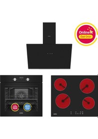 Resim Simfer 4 Fonksiyon Trend Dijital Siyah Power Turbo Elektrikli 3'lü Ankastre Set (Fırın + Elektrikli Ocak + Davlumbaz) 