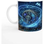 Resim Kova Burcu Baskılı Kahve Kupası - Zamanın Çarkları Astroloji Mekanizması Vs1 