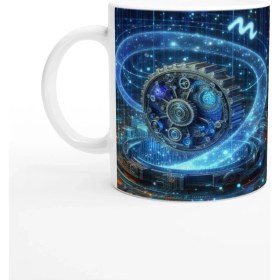 Resim Kova Burcu Baskılı Kahve Kupası - Zamanın Çarkları Astroloji Mekanizması Vs1 