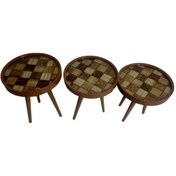 Resim Zigon Sehpa Çember Damalı Model Kayın Retro Parlak Ceviz 3 Ayak Ü 