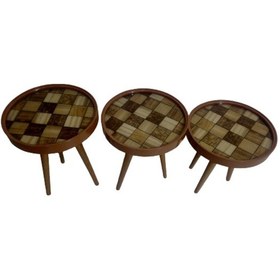 Resim Zigon Sehpa Çember Damalı Model Kayın Retro Parlak Ceviz 3 Ayak Ü 