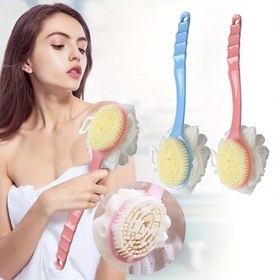 Resim 1 adet, Çok Fonksiyonlu 2'li 1 Uzun Saplı Banyo Fırçası, Banyo Fırçasının Bir Yarı Şampuan İçin Kullanılır, Arka Fırça, Kaymaz Saplı 