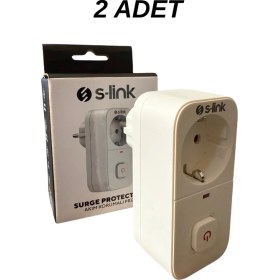 Resim S-Link SL-010 Anahtarlı Akım Korumalı Tekli Priz 750 Joule 16A/250V Bebek Koruma Özelliği ile 2’li Paket 