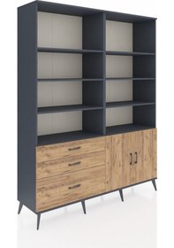 Resim Hyperion Gardrop 9 Raflı 3 Çekmeceli 2 Kapaklı 176x44x221 Antrasit-çam Çam 