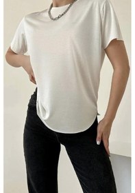 Resim Kadın Ekru %100 Modal Lazerkesim T-shirt Ekru 