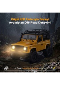 Resim Mn Model Mn90 1/12 Land Rover Defender D90 4wd Rc Model Crawler Offroad Uzaktan Kumandalı Araba Arazi Aracı Truck Rtr Sarı Mn-90 +dahili Işık Seti 