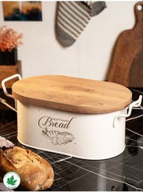 Resim Lin Metal Ahşap Kapaklı Tel Kulplu Metal Ekmeklik - Krem 