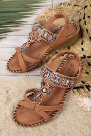 Resim Khayt Anatolia Anatomik Fashion Taşlı Günlük Kadın Sandalet 