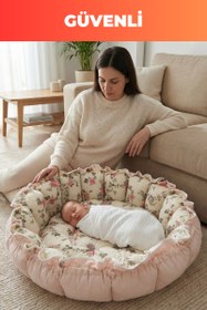 Resim Yuvarlak Yatak/oyun Minderi Ve Yastigi Gül bahçesi VE PEMBE PIKELI 