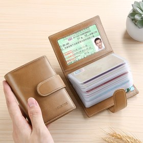 Resim Klasik Erkek Kart Tutucu, Snap Kapanışı ile Büyük Kapasiteli Çoklu Kart Yuvası Cüzdan, Vinil Kaplamalı, Islak Mendil ile Kolay Temizlenebilir - Şık ve Dayanıklı Kimlik Kılıfı, Kadınlar için Uygun 