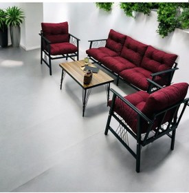 Resim Lüx Bahçe Balkon Mobilyası , Koltuk Takımı , Cafe 3-1-1 Sehba Takımı Bordo 