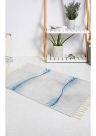 Resim Banyo Halısı Dijital Baskılı Banyo Paspası 50x80 Polyester Kaymaz Tabanlı Duş Paspası Waterdrop Beyaz - Siyah 