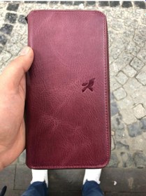 Resim Unisex Bordo Hakiki Deri Telefon Bölmeli Kartlıklı Cüzdan El Portföyü Bordo 