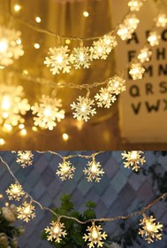 Resim SARFEX STORE Kar Tanesi Desenli Kristal Led Dekoratif Led 5 Metre Günışığı Pilli Yılbaşı Ağacı 