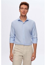 Resim Ds Damat Slim Fit Mavi Italyan Yaka Armürlü Uzun Kollu Kolay Ütülenebilir Nefes Alan Dört Mevsim Göm 2HF02ORT3185 Mavi 