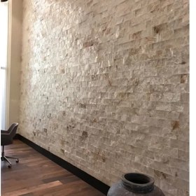 Resim Markataş 5X10Cm Bej Mermer Doğal Taş Patlatma Taş Mozaik Duvar Kaplaması 