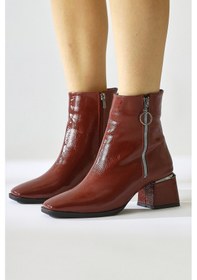 Resim Deyana Bordo Kırışık Ran Fermuar Aksesuarlı Bot 001 