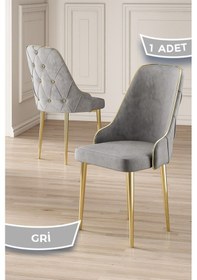 Resim Canisa Krax Serisi, 1.sınıf Babyface Kumaş Mutfak Sandalyesi, Gold Metal Ayak, 1 Adet Gri Sandalye Sandalye Gri Ayaklar Gold 