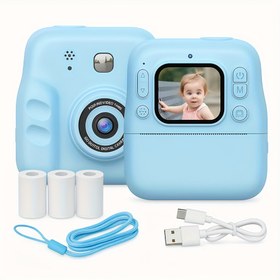 Resim Anında Baskılı Çekim Kamerası, 6.1 cm HD Ekran, 0.3 MP İkili Kamera, 1080P Video, Dahil Edilen Mp3 ile Oyunlar ve 3 Kağız Rulosu & Boyundan Asma Askısıyla Sevgiler Dolu Şirin Pembe/Mavi Renk, çocuk dozu işleri ya da Noel hediyesi iç 