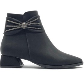 Resim Asya Kurdela Taş Detaylı Topuklu Kadın Bot Siyah 