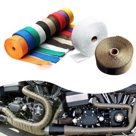 Resim 5m Fiberglas Egzoz Isı Sarma - Motosiklet & Araba Boru Yalıtım Bandı Paslanmaz Çelik Bağcıklarla, 2000°F Sıcaklığa Dayanıklı 