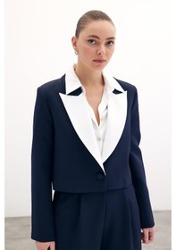 Resim Sateen Kontrast Kısa Ceket - Lacivert-134449 Lacivert 