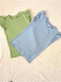 Resim ARYA BABY Fırfır Kol Detaylı 2li Kız Bebek Çocuk Tişört-üst Giyim-sıfır Kol 