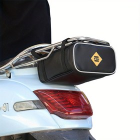 Resim Universal Fit Motosiklet Kuyruk Çantası, PVC Malzeme ile Ayarlanabilir Kayış, Geri Raf için Dayanıklı Elektrikli Bisiklet Bagaj Taşıyıcısı 