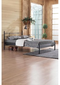 Resim Lalas-s Çift Kişilik Ferforje Metal Karyola-siyah Ahşap Latalı 