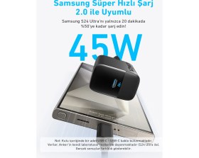 Resim Anker Şarj Cihazı (45W) Usb-C ve Usb-C Kablolu (2'li Set) - B2653 - Siyah (Anker Türkiye Garantili) 