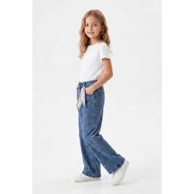 Resim Joy Kids Kız Çocuk Lazer Kalp Baskılı Kot Pantolon (8-11YAŞ) (Mavi) 