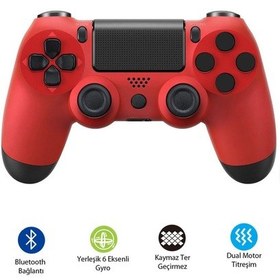 Resim Ps4-pc-android Box-android-ıos Telefon Tablet Uyumlu Titreşimli Bluetooth Oyun Kolu Kırmızı 
