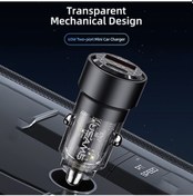 Resim Usams Us-cc208 C39 60w Usb + Type-c Çift Bağlantı Noktalı Hızlı Şarj Alüminyum Alaşımlı Şeffaf Araç Şarj Cihazı Mor 