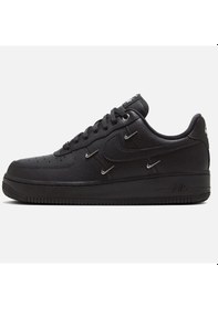 Resim Nike Air Force 1 '07 Lx ''metallic Swooshes'' Leather Sneaker Hakiki Deri Kadın Günlük Spor Ayakkabı Siyah 