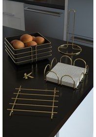 Resim Karteya Paslanmaz Gold Servis Sunum Seti Ekmeklik Ekmek Sepeti Mutfak Havluluk Peçetelik Nihale 4 Parça Gold 