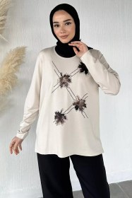 Resim Taşlı Tesettür Anne Penye Bluz Taş TZL-P-00021462 