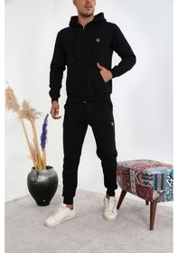 Resim Pitcher 3 İplik Fermuarlı Kanguru Cep Eşofman Takım - Siyah Siyah 