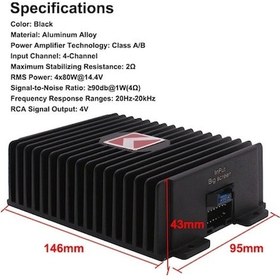 Resim Flybuy Android Araba Oynatıcı İçin Kanallı Dsp Amplifikatörü 80wx4, Sınıf A/b, Alüminyum Kaplı, Siyah Siyah 