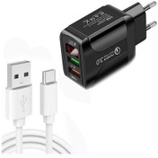 Resim F002c Qc3.0 Usb + Usb 2.0 Led Dijital Ekran Hızlı Şarj Cihazı Usb Tip-c Veri Kablosu, Ab Fişi Siyah Siyah 